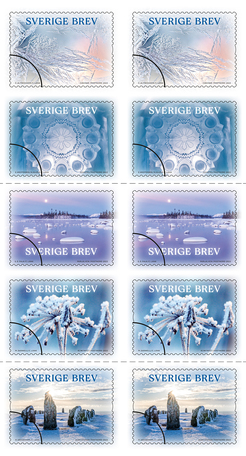 10 frimärken med vintertema